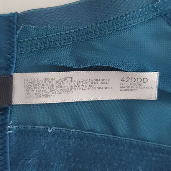 Ambrielle Lightly Lined Balconette Bra Teal Embroidered Size 42DDD - Picture 11 of 11